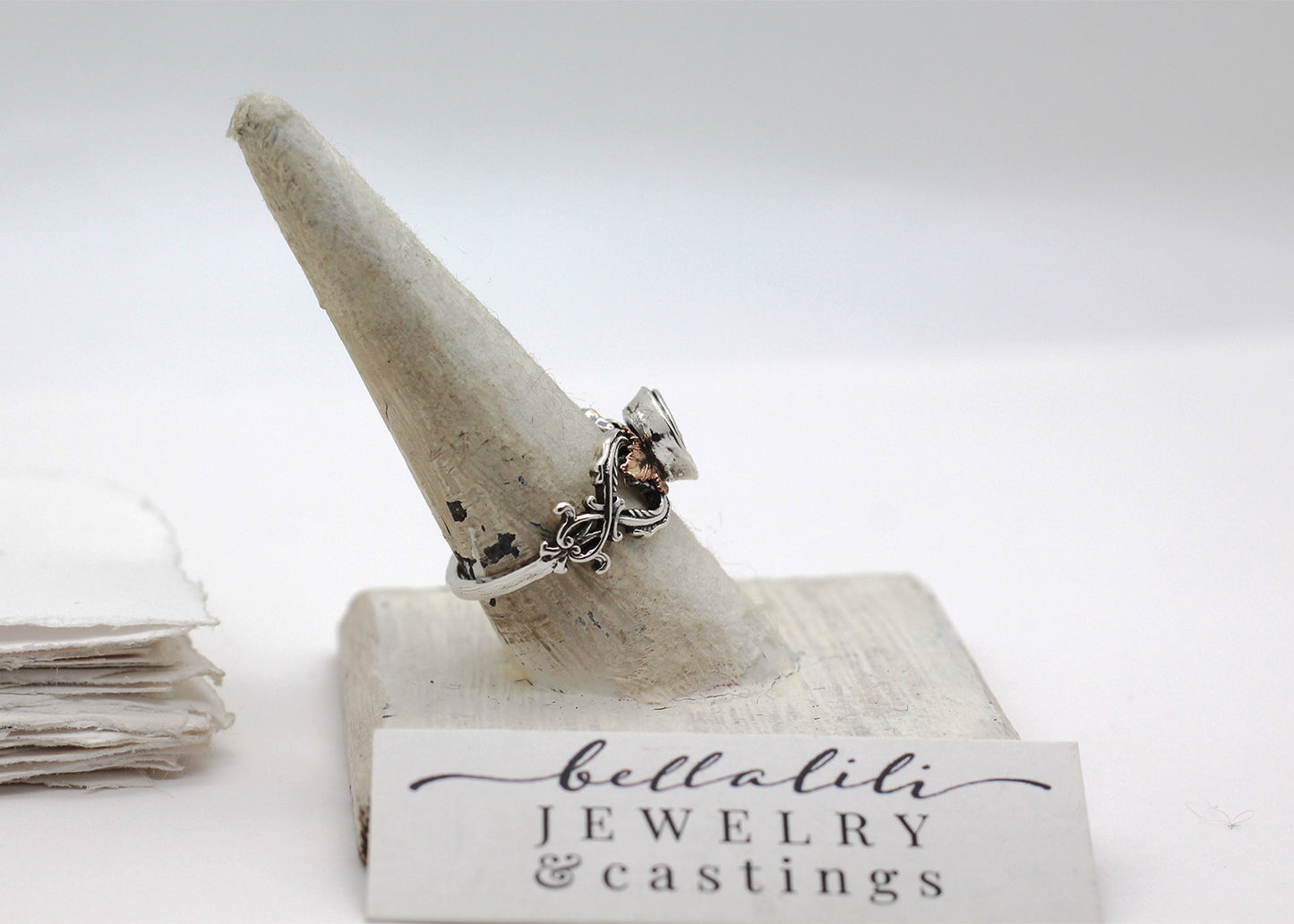 Salvaged Rose ring, Sterling & 14k GF
