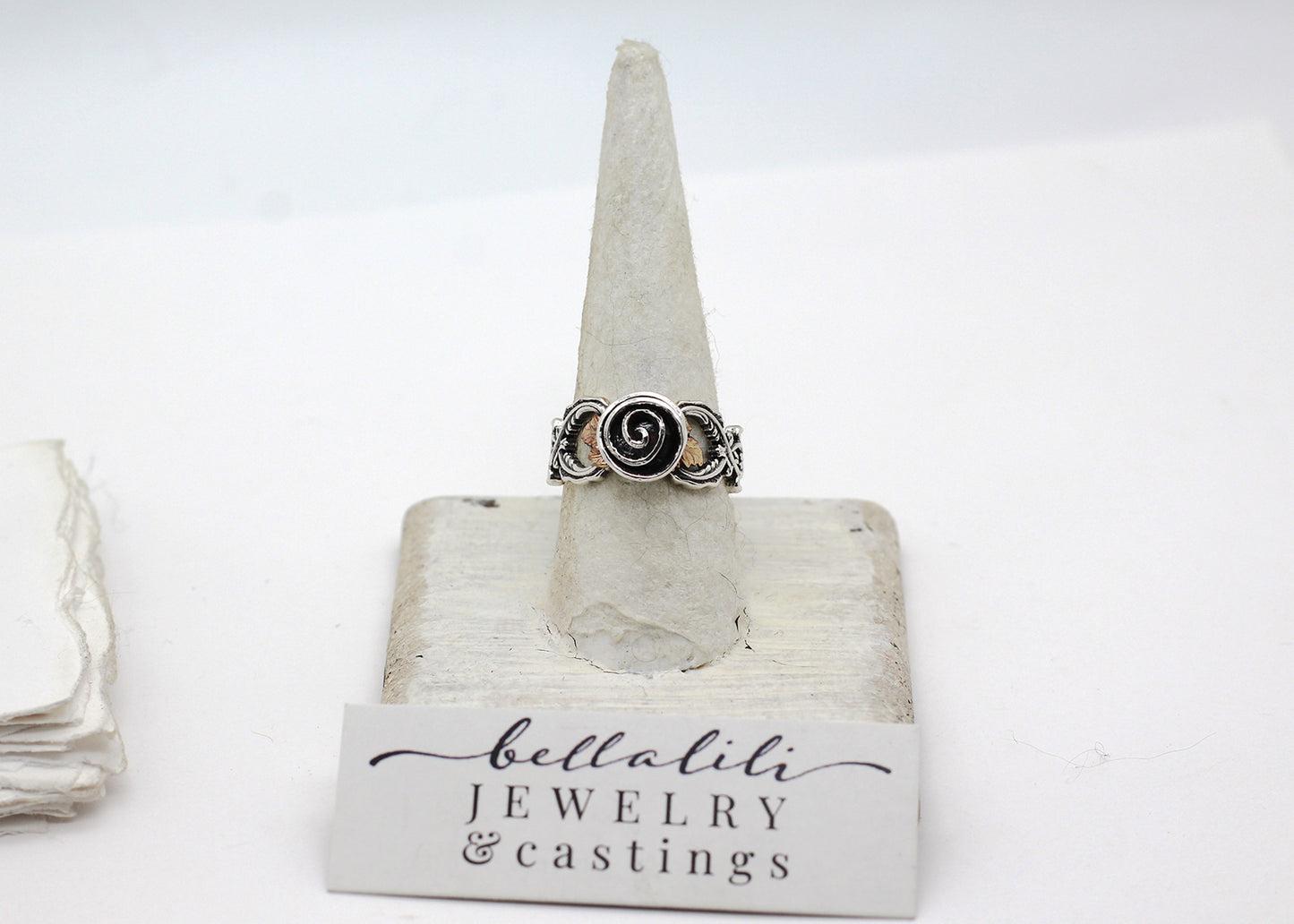Salvaged Rose ring, Sterling & 14k GF