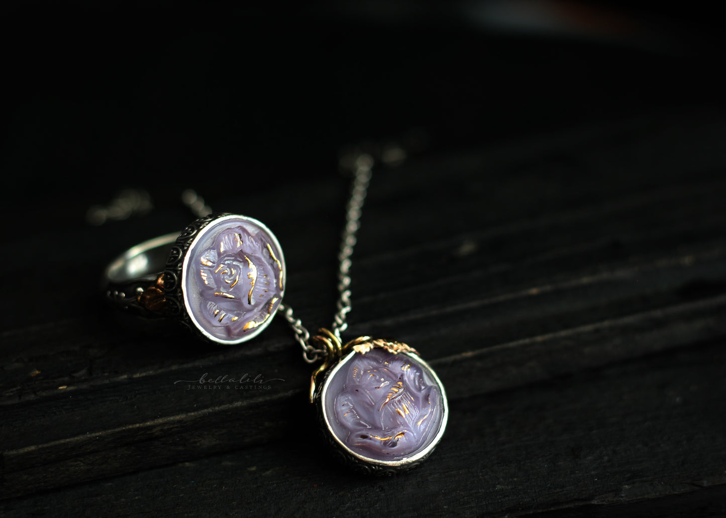 the Lavender Rose, Sterling and Vintage Glass Ring