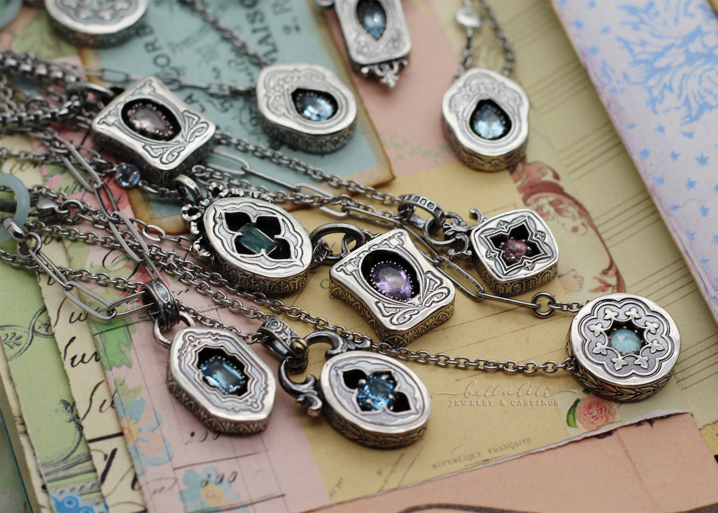 Josette, Morganite Sterling Shadowbox Necklace