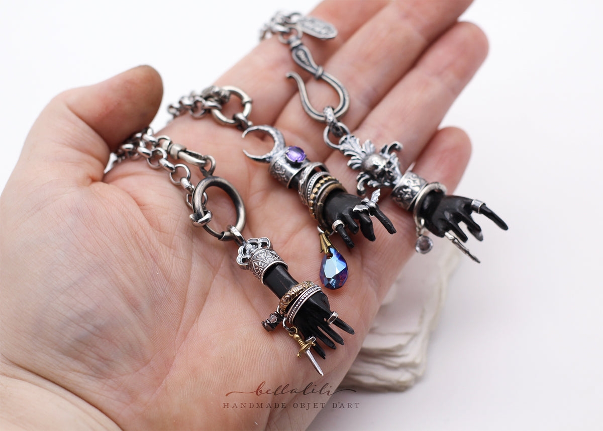 Ygraine, Dark Witch Hand, 18" Sterling Silver handmade Necklace