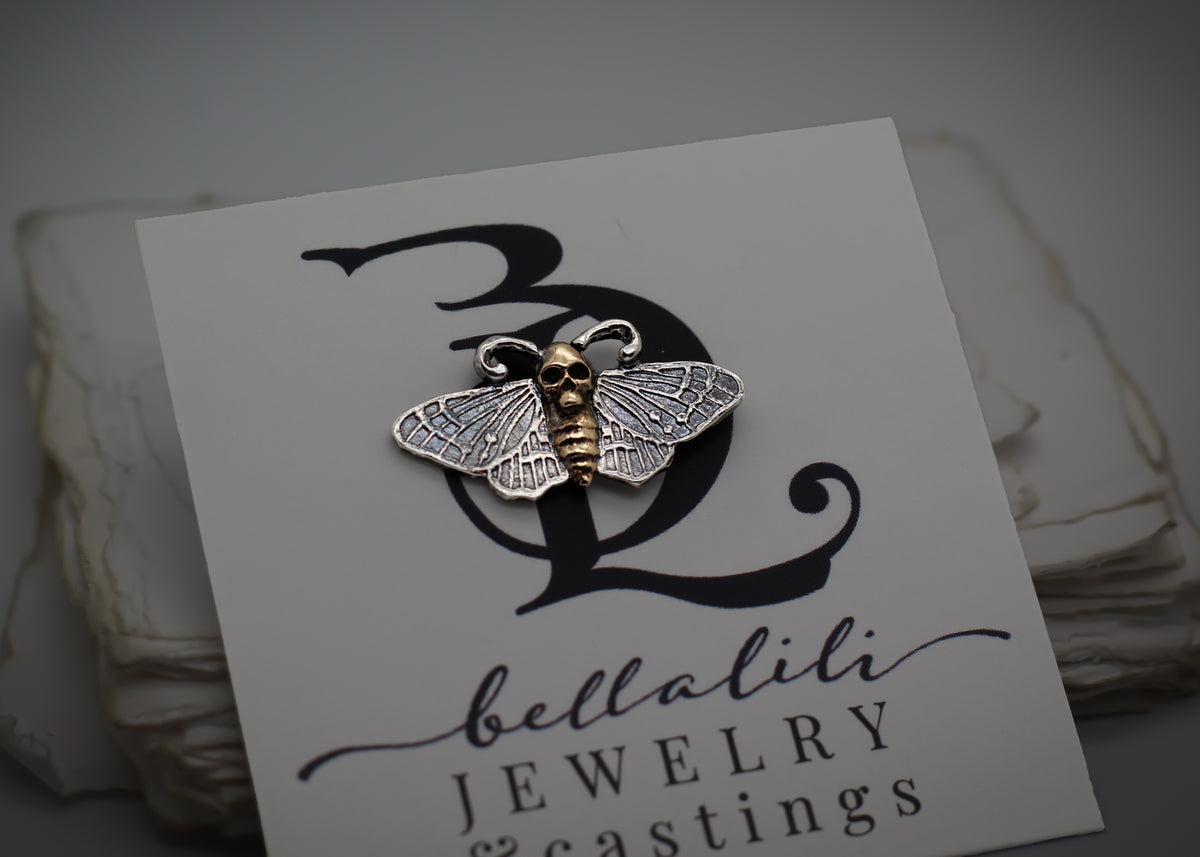Deathshead Moth Pin, Sterling Silver Lapel Pin