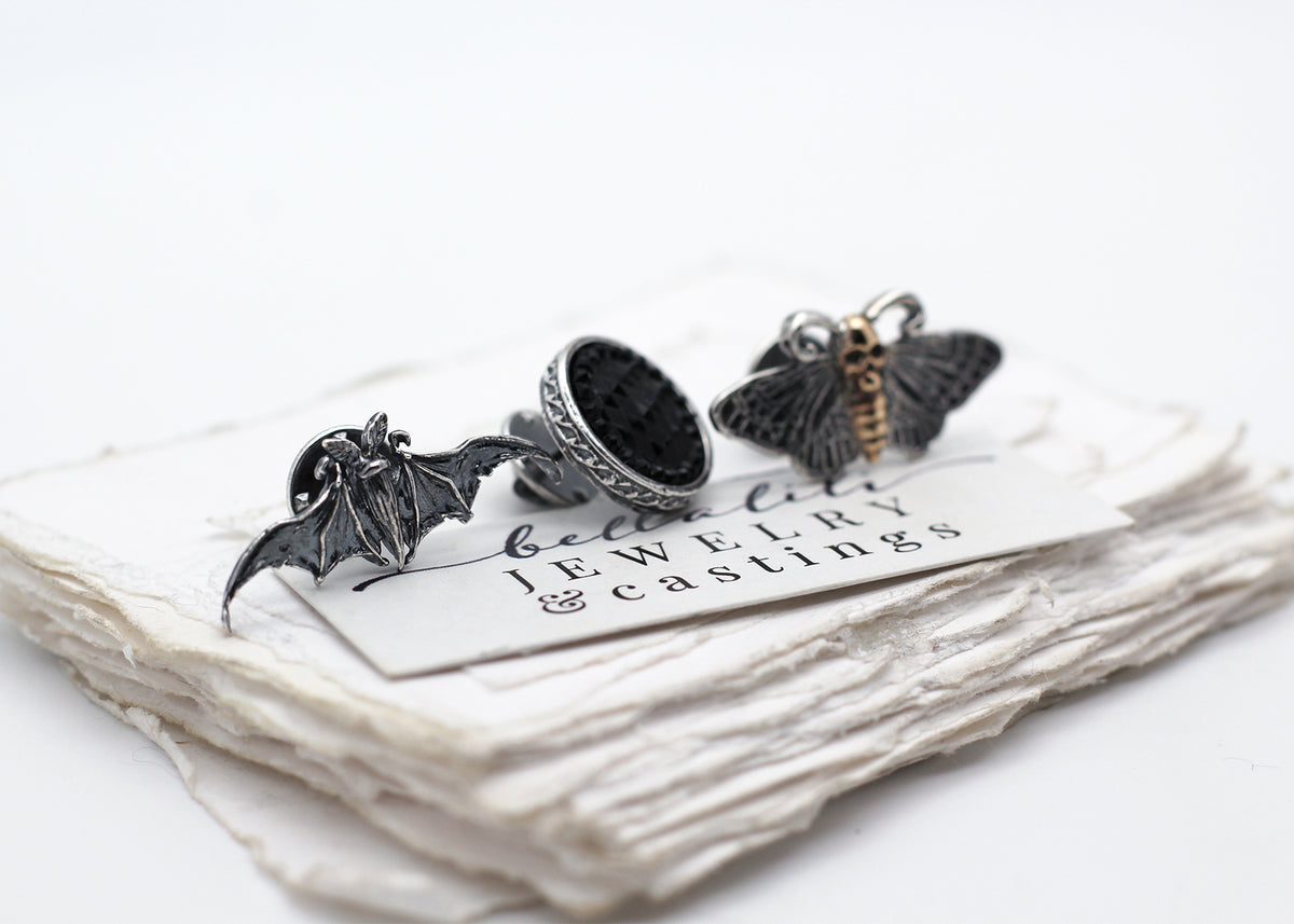 Haggatha's Black Mourning Pin, Sterling Silver Lapel Pin