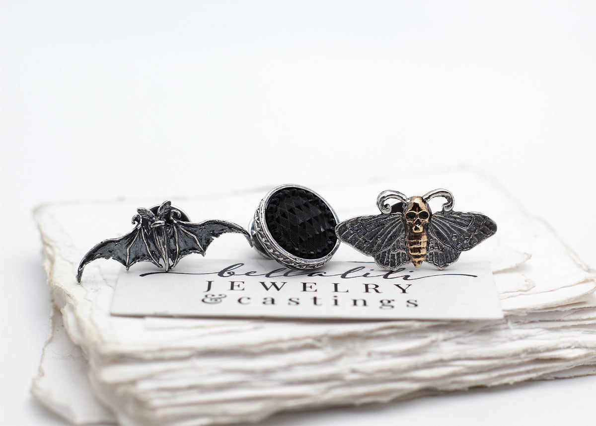 Haggatha's Black Mourning Pin, Sterling Silver Lapel Pin