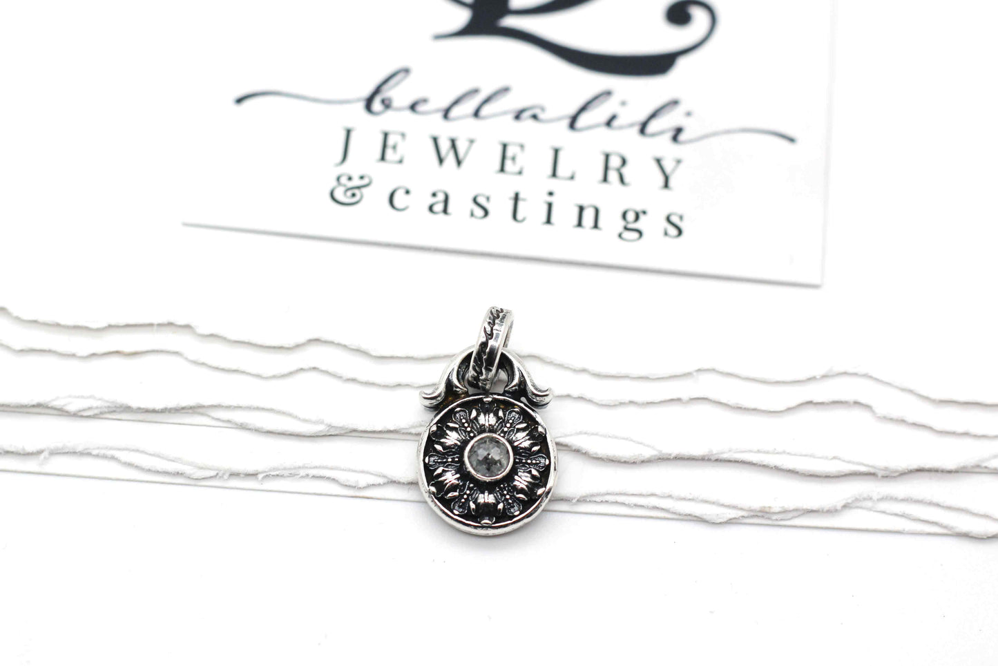 Gray Diamond Rosette Necklace, Sterling Silver