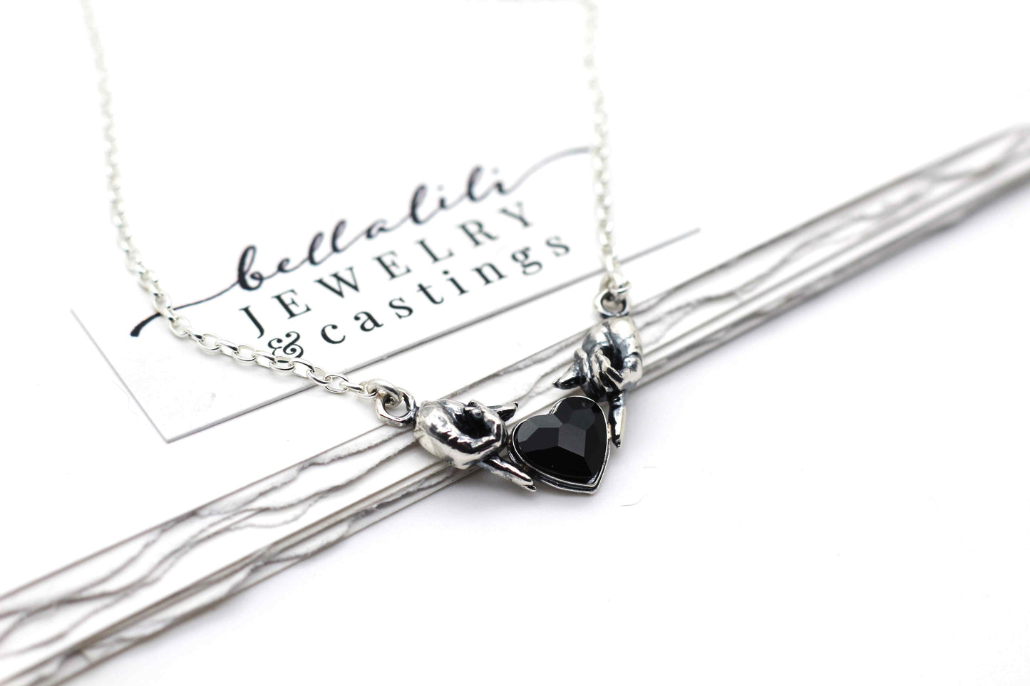 Black Claddagh Heart, Anti Valloween Necklace, Sterling Silver