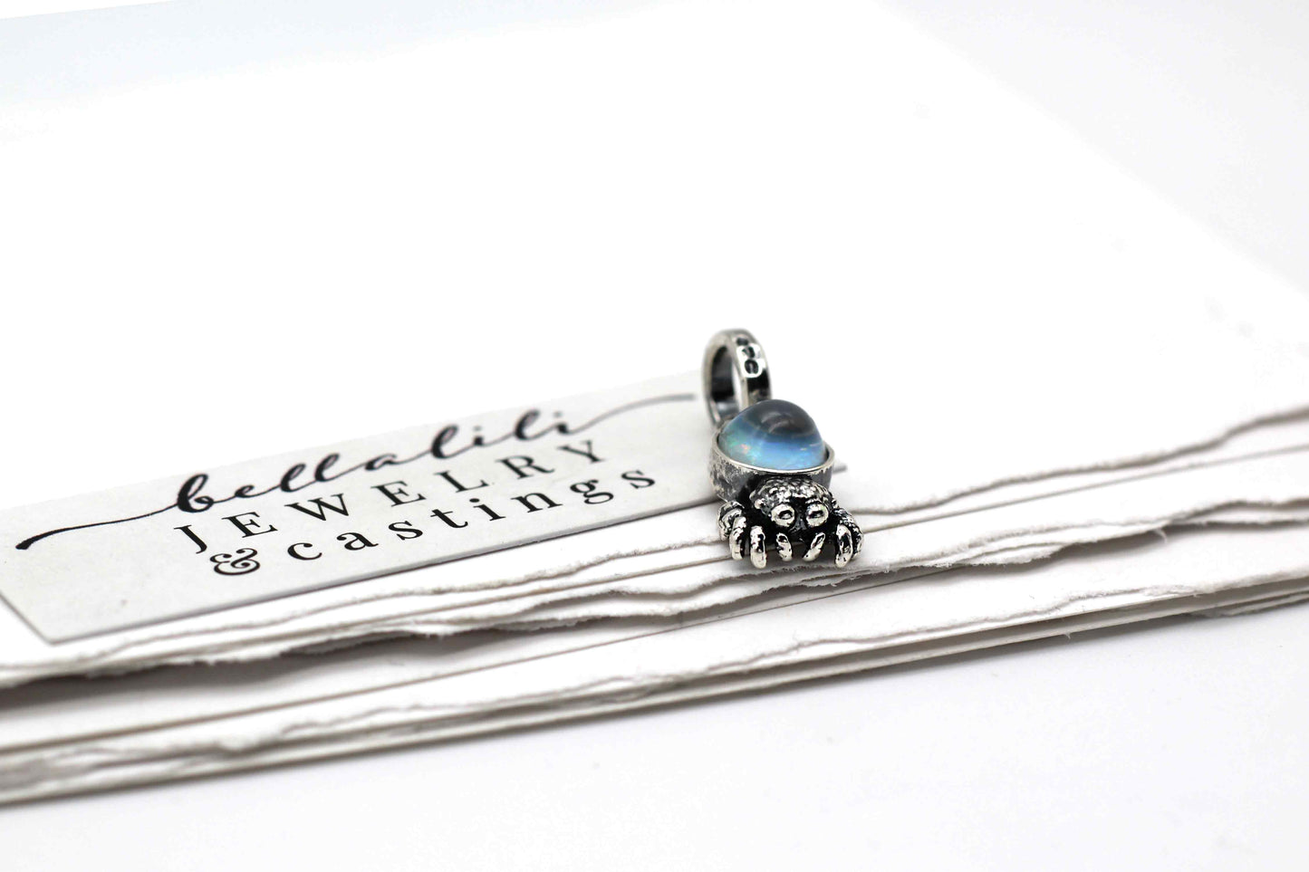 Blue Opal, Jumping Spider Opal Pendant, Sterling Silver