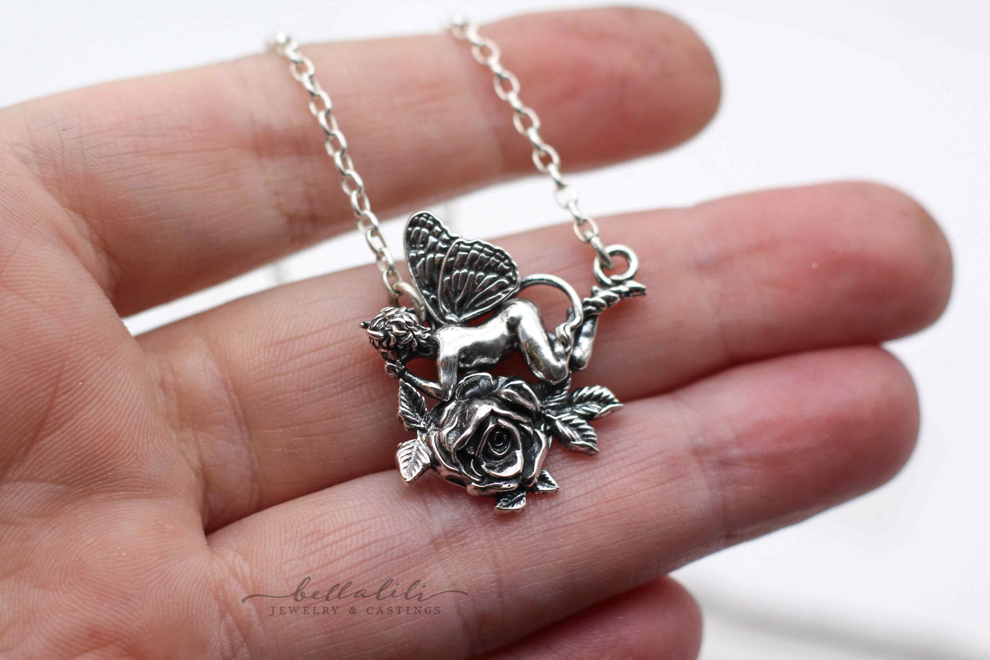Wicked Rose Fey, Dark Art Nouveau Sterling silver Necklace