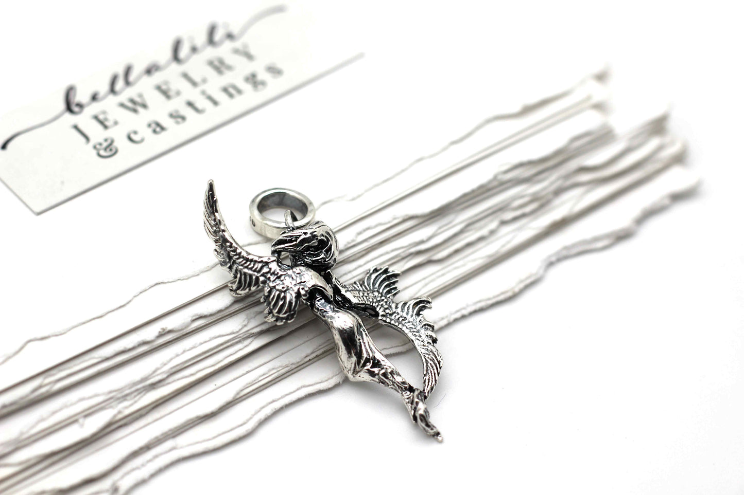 Air Elemental, Winged Fey, Dark Art Nouveau Sterling silver Necklace