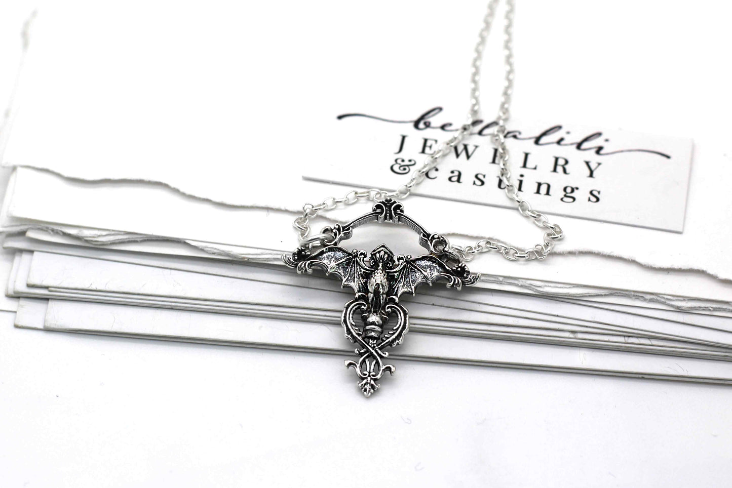 Darkling, Sterling Silver Art Nouveau Bat Necklace