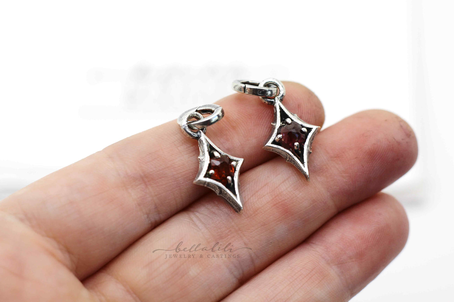 Bloodwine Spinel, Red Spinel & Gothic Star Sterling Silver Pendant