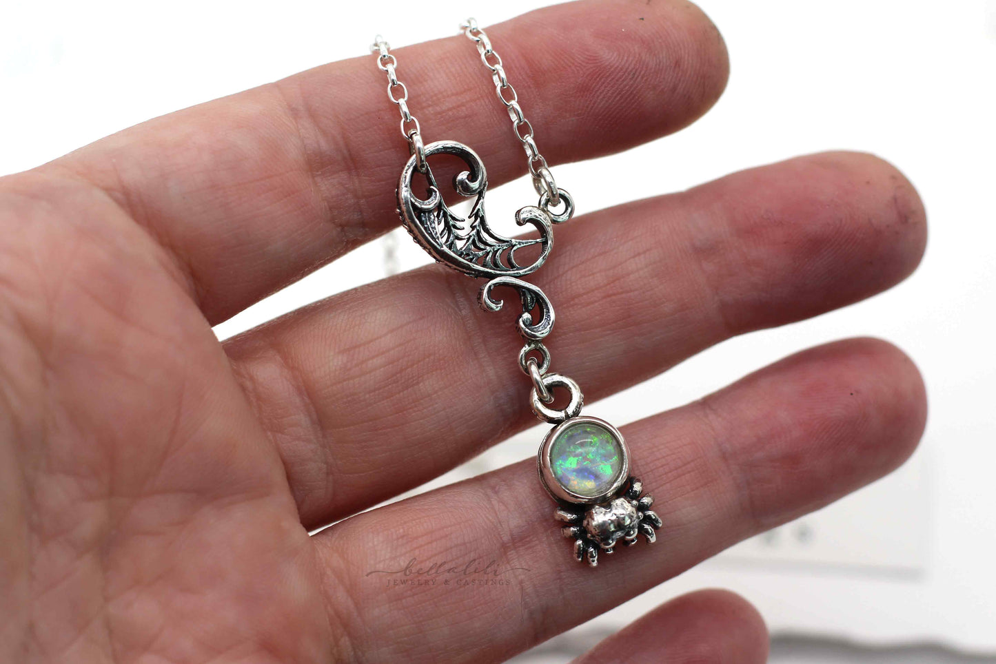 Madame Web, Jumping Spider Opal Pendant, Sterling Silver