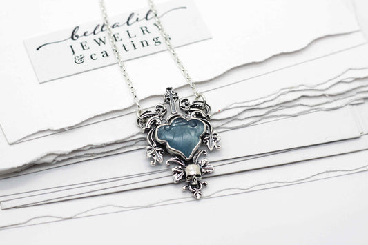 the Dreamers Tomb, Gothic Carved Aquamarine Necklace