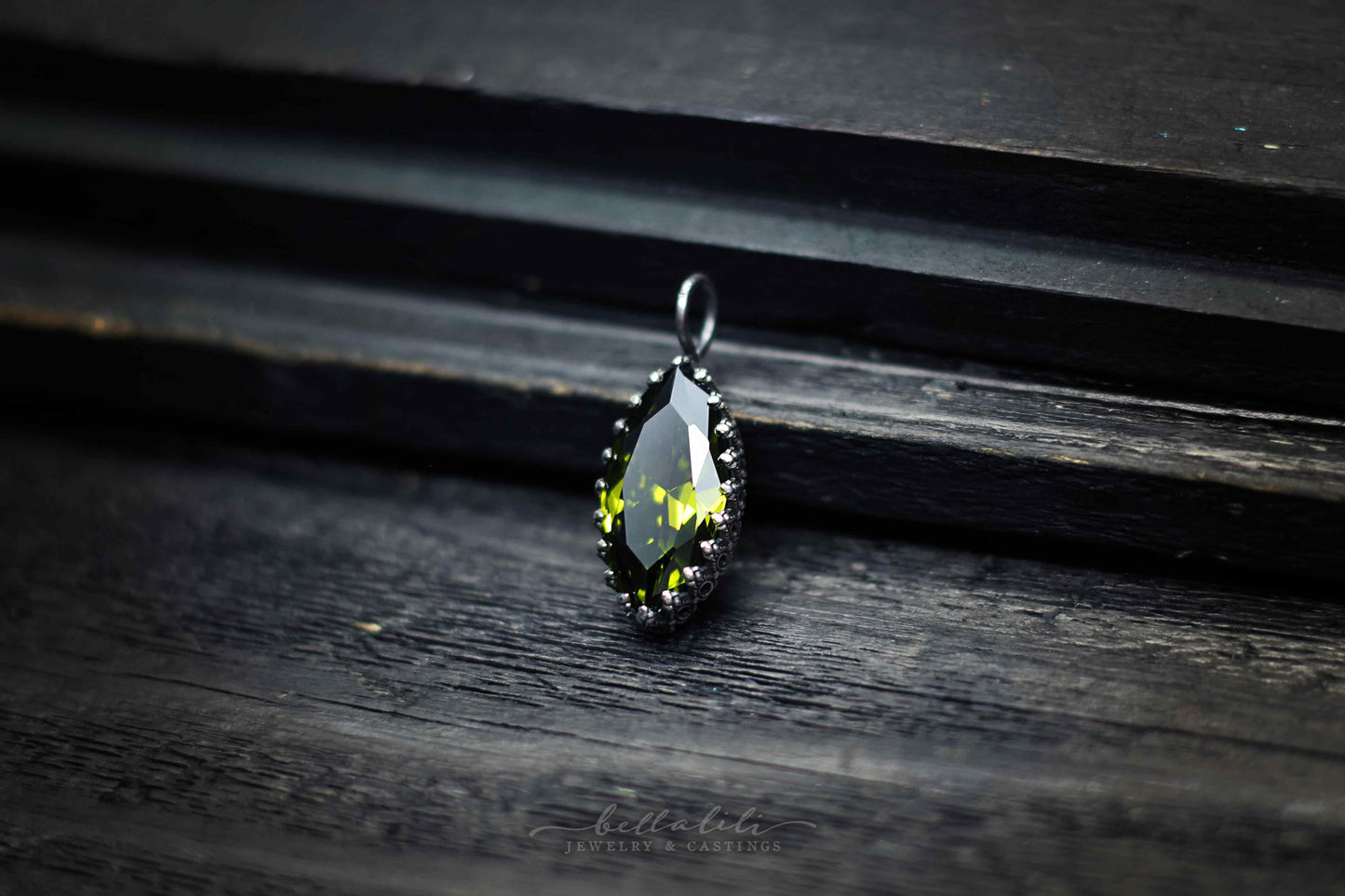 Olivine Marquise Charm Pendant, Lace Bezel