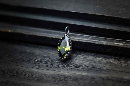 Olivine Marquise Charm Pendant, Lace Bezel