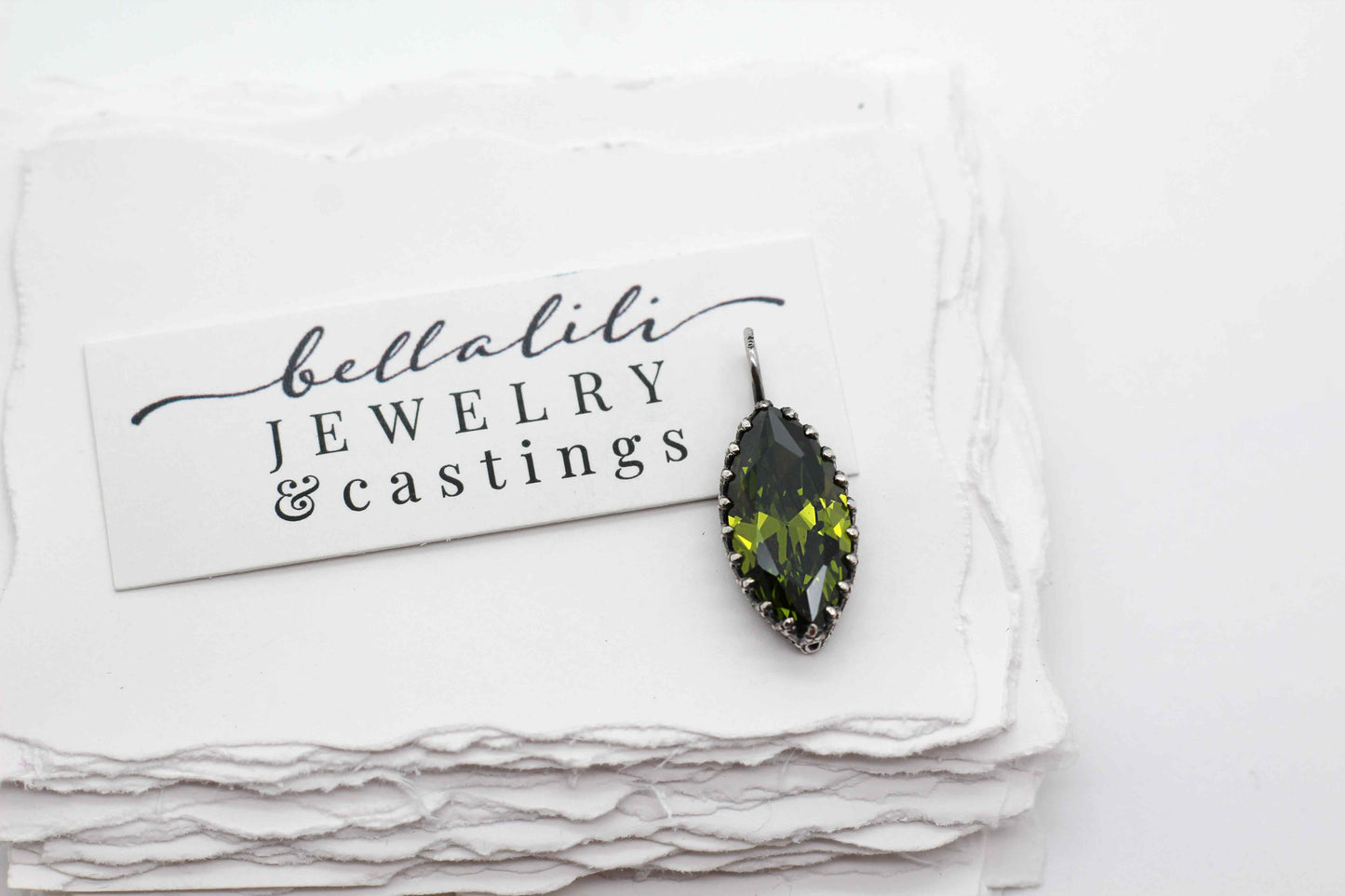 Olivine Marquise Charm Pendant, Lace Bezel