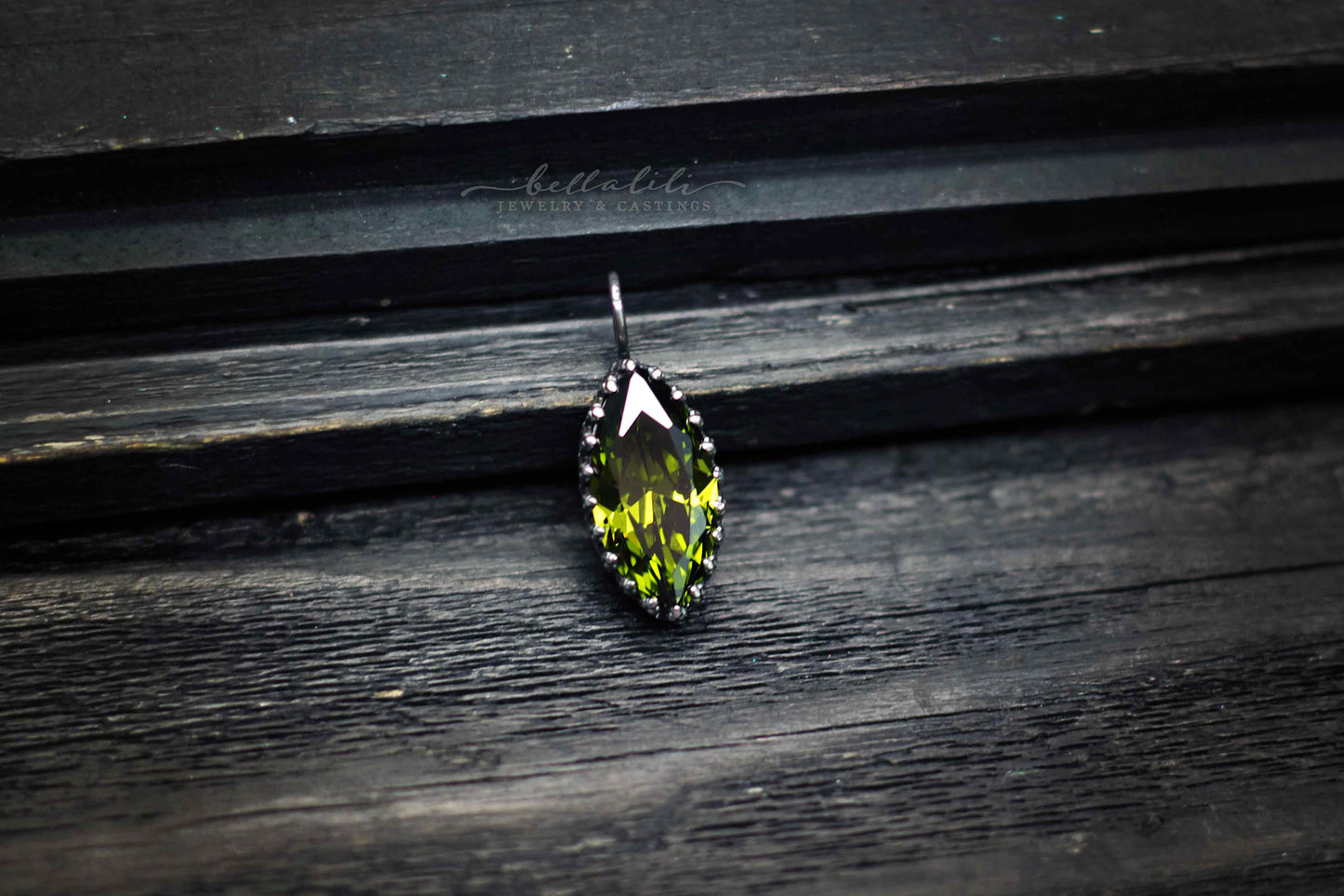 Olivine Marquise Charm Pendant, Lace Bezel