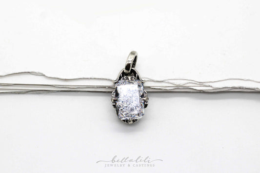 Large Emerald Cut Charm Pendant, Prong Setting