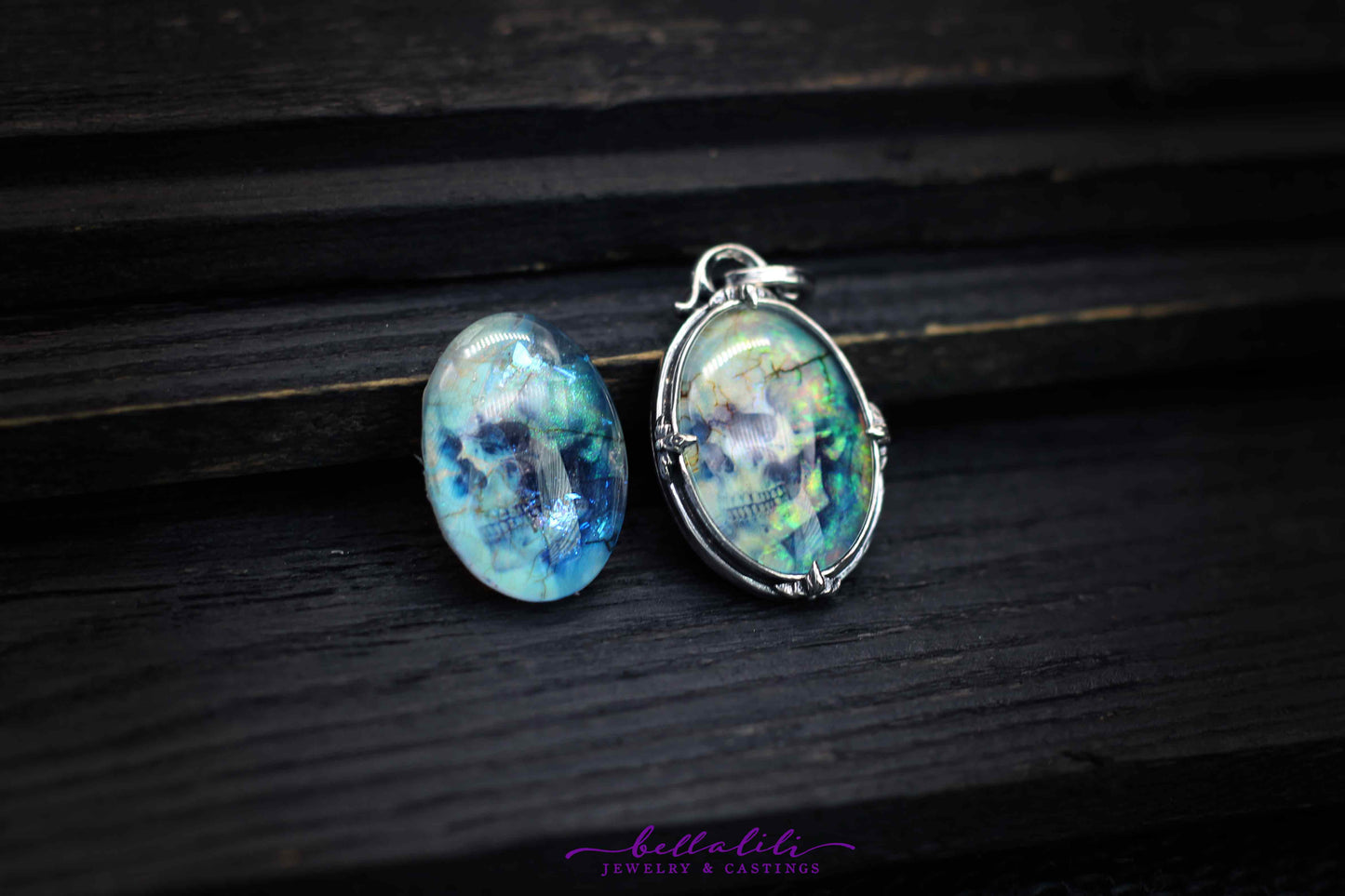 Ghost Skull Opal, Sterling Silver Dark Art Nouveau Pendant