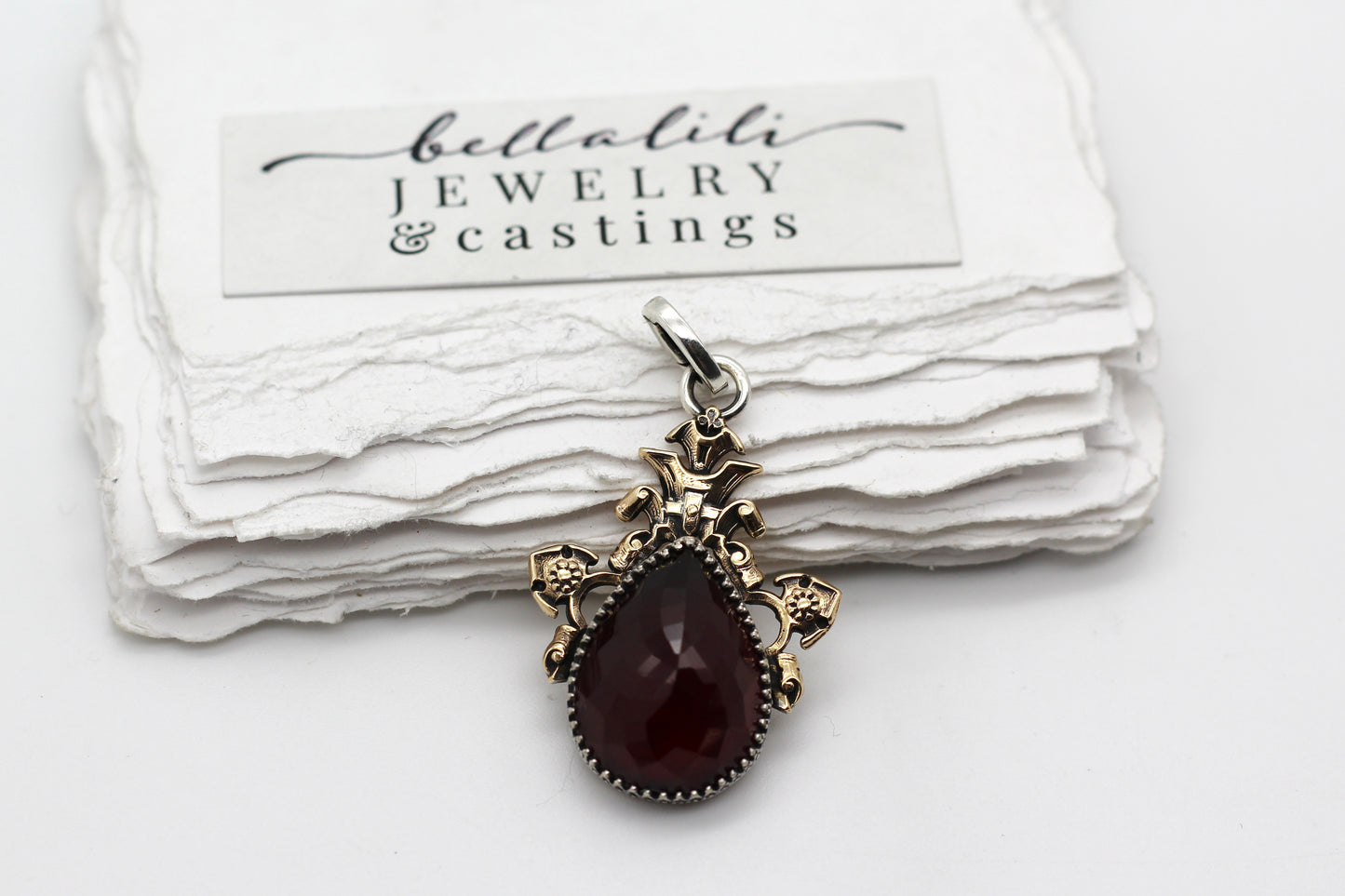 Tears of Garnet Pendant, Sterling & gold