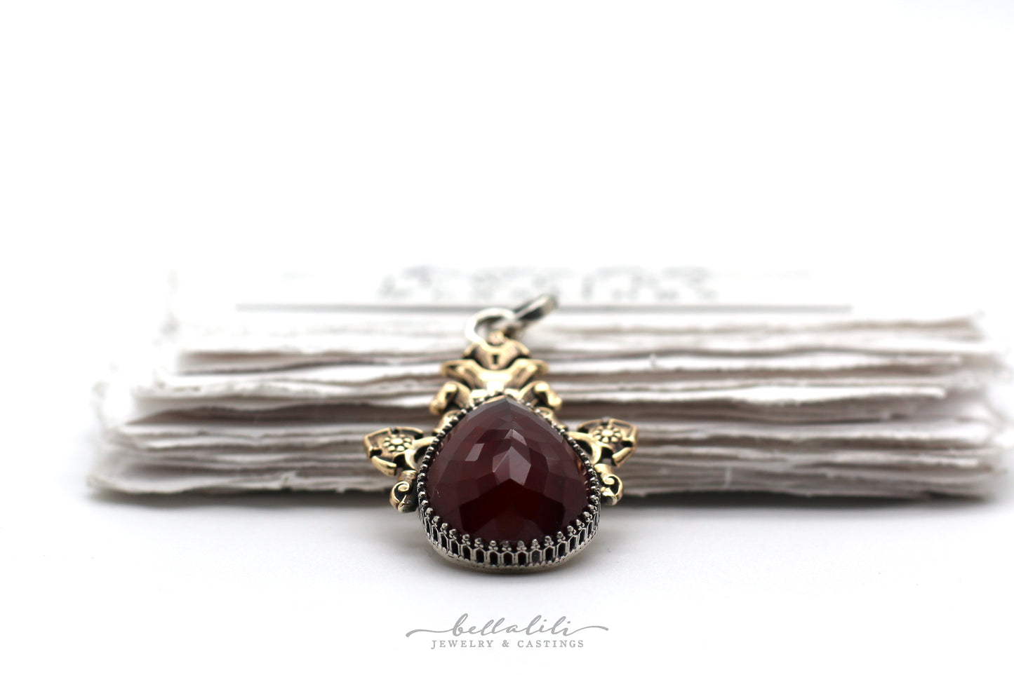 Tears of Garnet Pendant, Sterling & gold