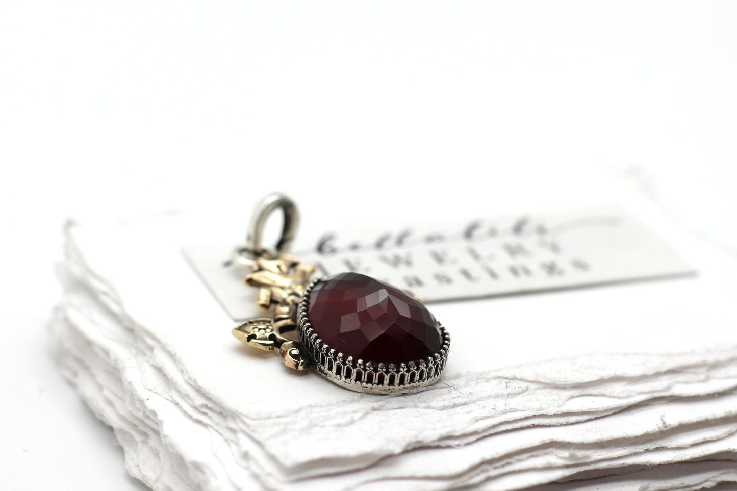 Tears of Garnet Pendant, Sterling & gold