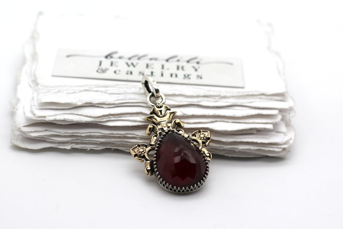 Tears of Garnet Pendant, Sterling & gold