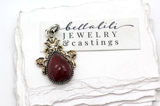 Tears of Garnet Pendant, Sterling & gold