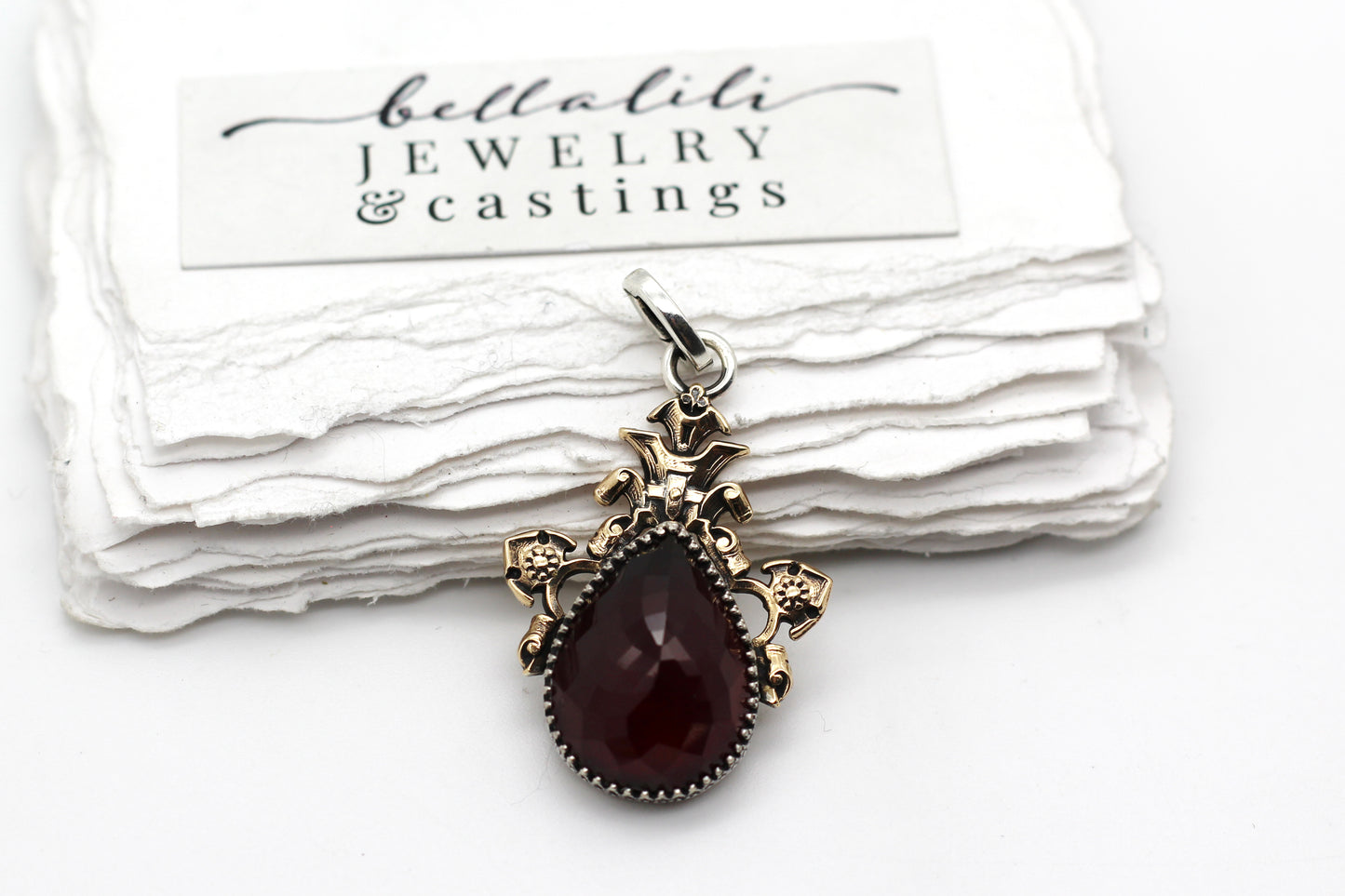 Tears of Garnet Pendant, Sterling & gold