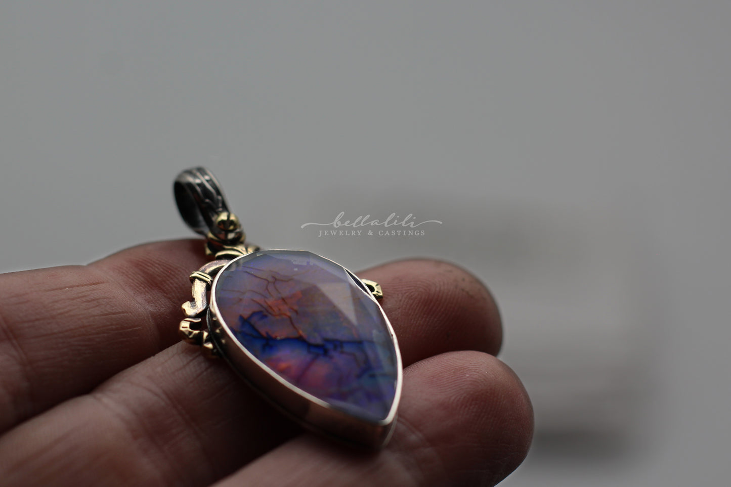 Large Purple Opal Doublet, House of Libra Sterling Silver Pendant