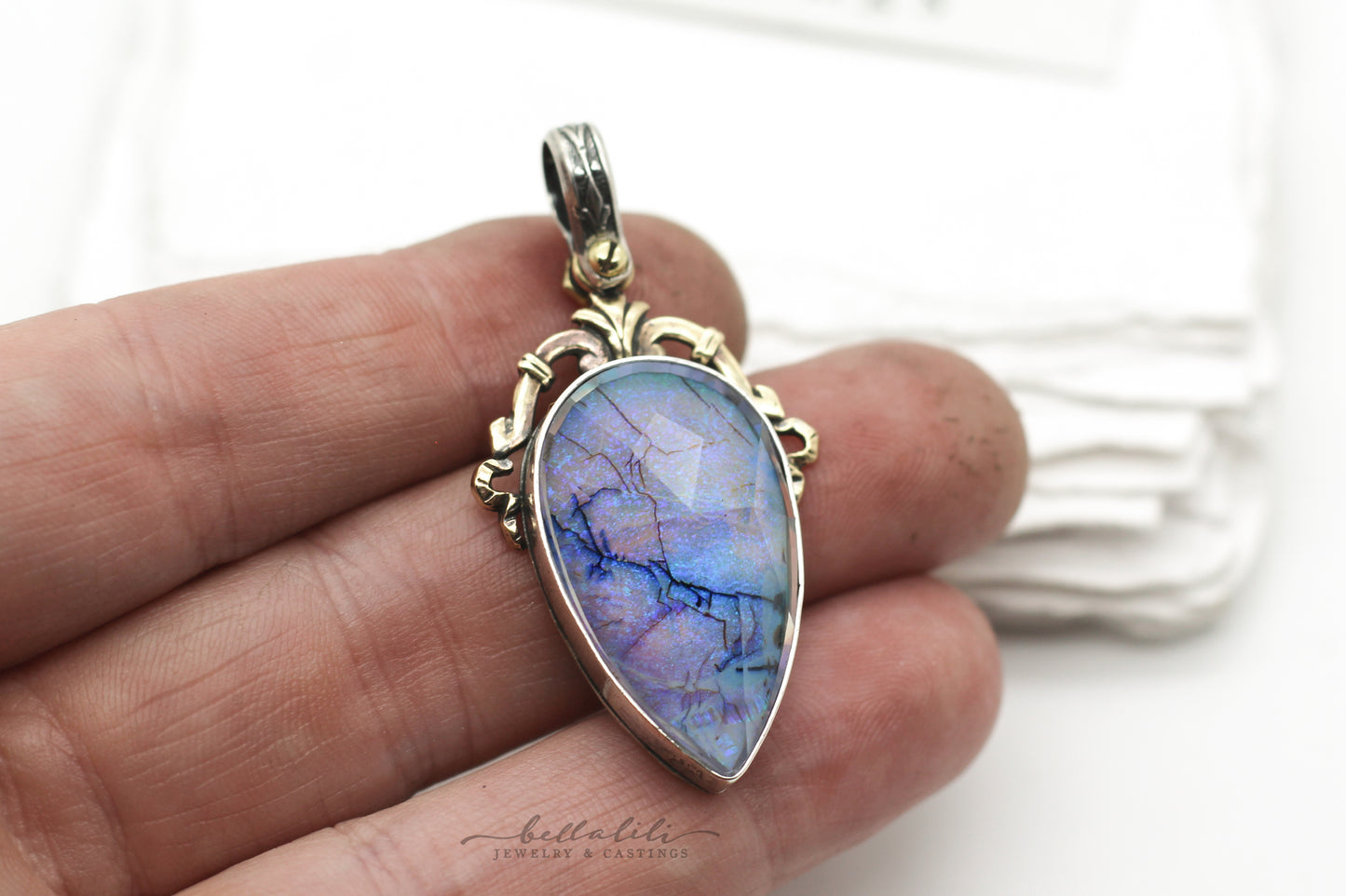 Large Purple Opal Doublet, House of Libra Sterling Silver Pendant