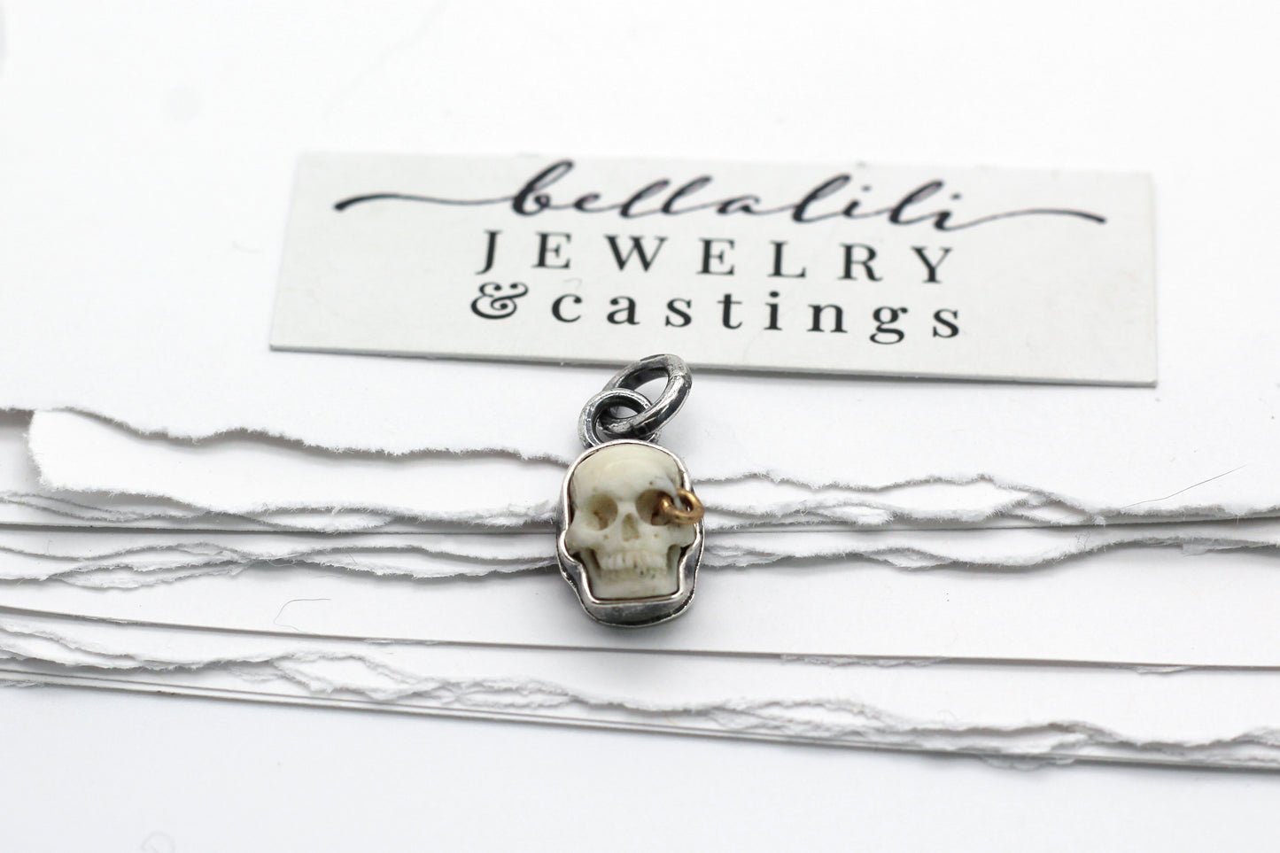 Mini Carved Skull, Gold Sterling Silver Charm