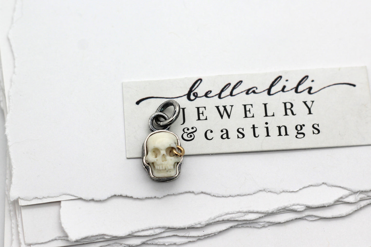 Mini Carved Skull, Gold Sterling Silver Charm