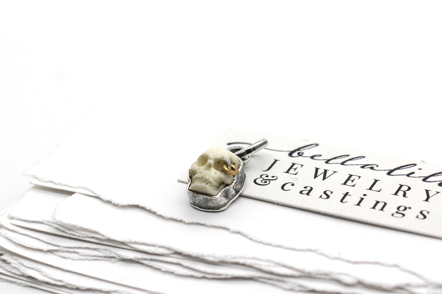 Mini Carved Skull, Gold Sterling Silver Charm