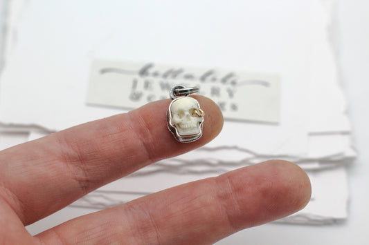 Mini Carved Skull, Gold Sterling Silver Charm