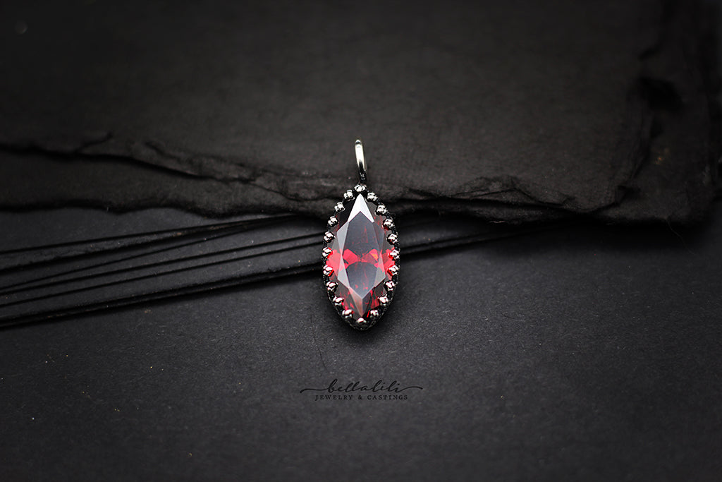 Marquise Charm, in Garnet, Sterling Silver handmade Jewelry