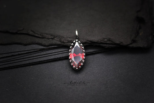 Marquise Charm, in Garnet, Sterling Silver handmade Jewelry