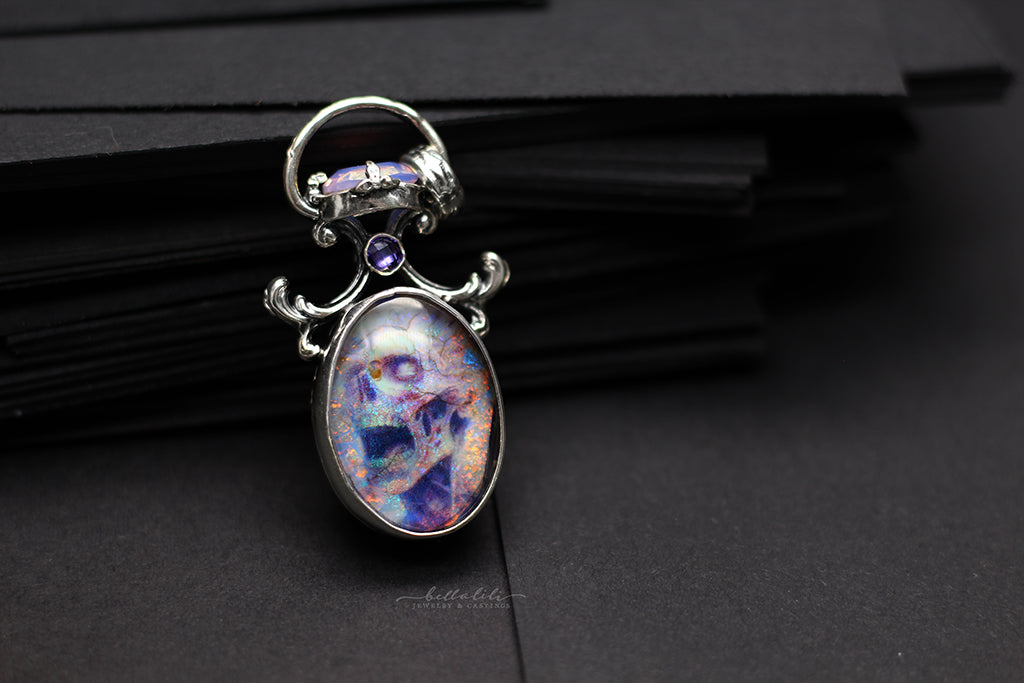 Purple/Orange/Green Zombie Opal Doublet Window Pendant in Sterling Silver