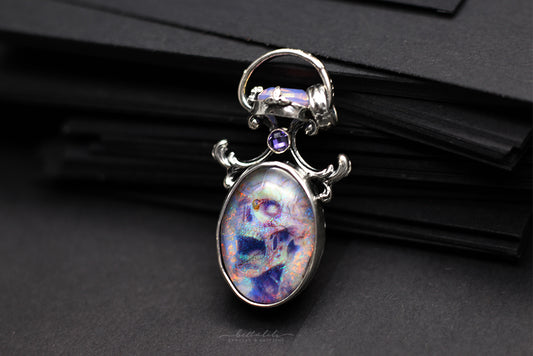 Purple/Orange/Green Zombie Opal Doublet Window Pendant in Sterling Silver