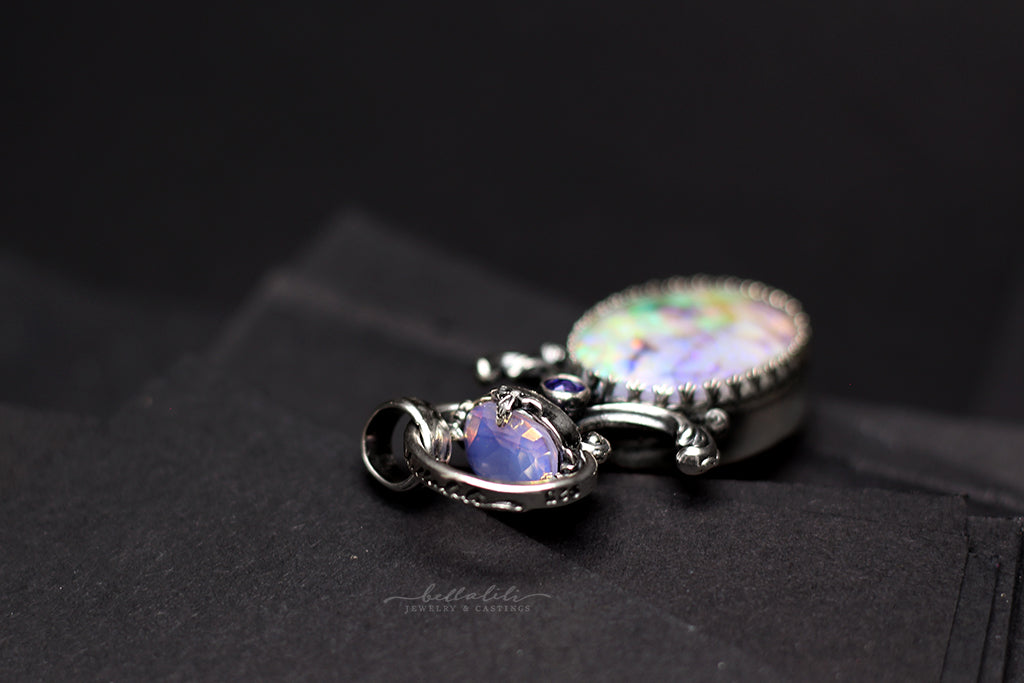 Purple/Orange/Green Zombie Opal Doublet Window Pendant in Sterling Silver