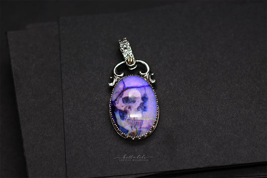 Purple Ghost Skull Opal Doublet Pendant in Sterling Silver