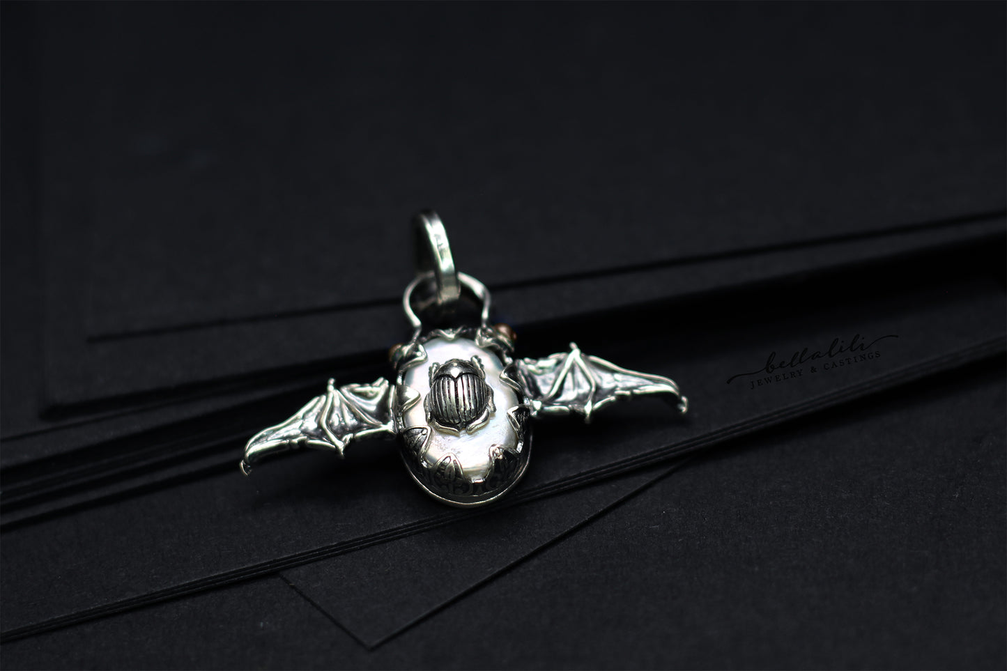 Wicked Scarab, Sterling Silver & Pearl Pendant