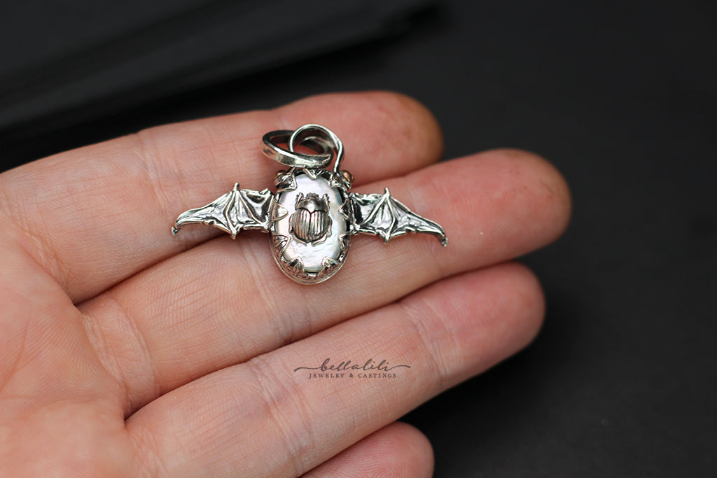 Wicked Scarab, Sterling Silver & Pearl Pendant