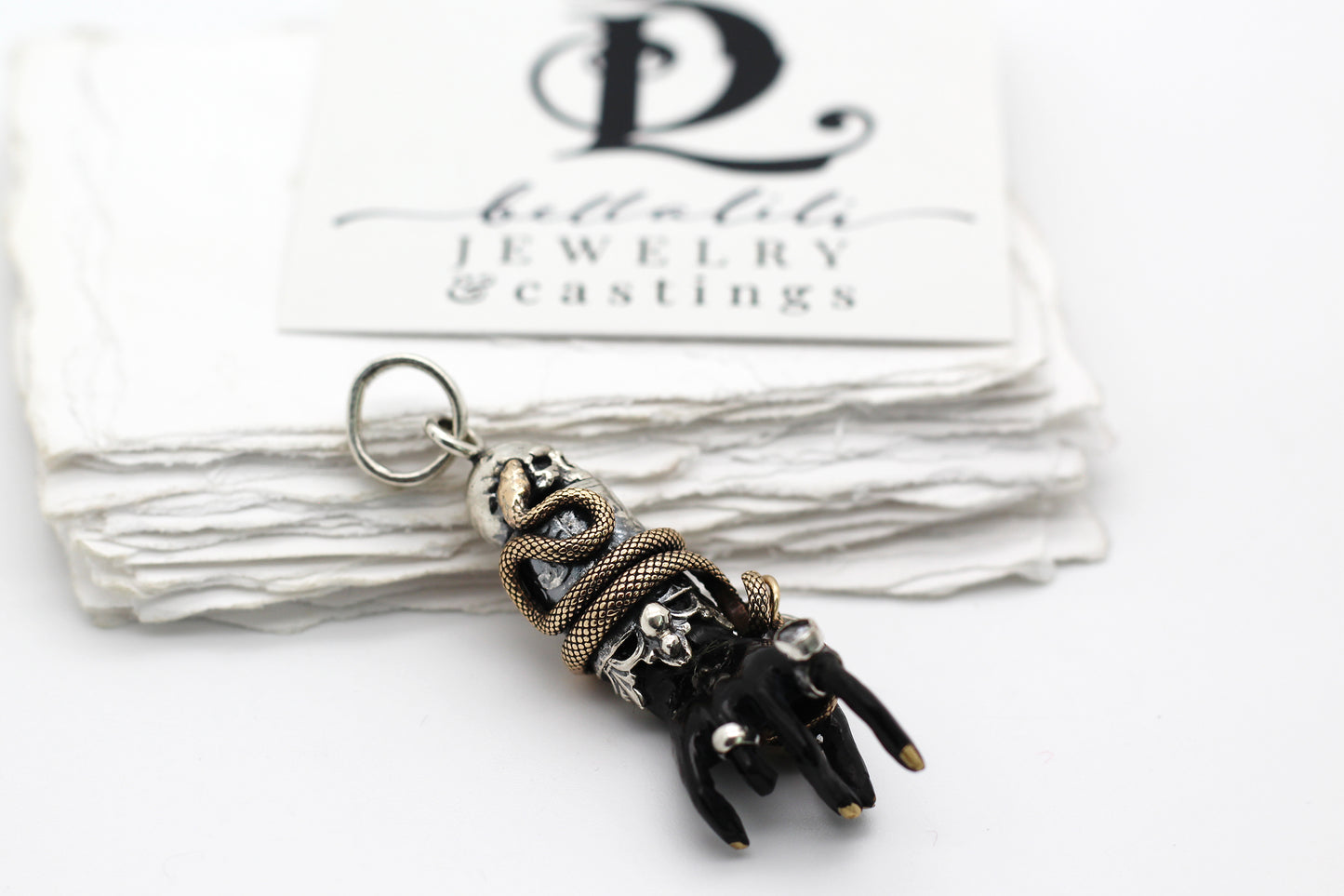 Hecate's Hand, Sterling & Brass carved pendant