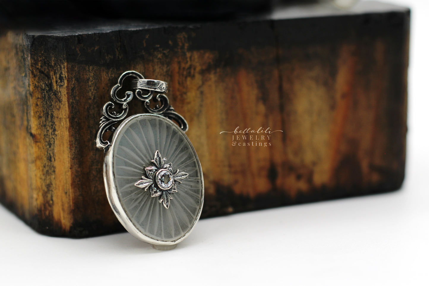 Vintage Camphor Glass Sterling Silver Pendant