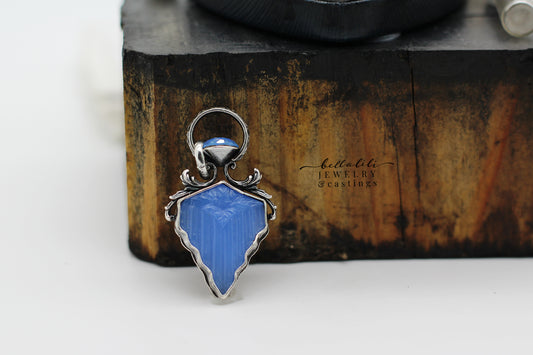 Blue Art Deco Pendant, Blue Vintage Glass Sterling Silver