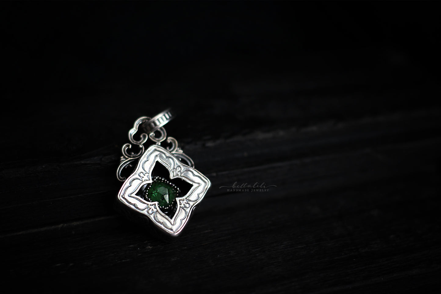Elixirleaf, Shadowbox No1, Tourmaline & Sterling Pendant