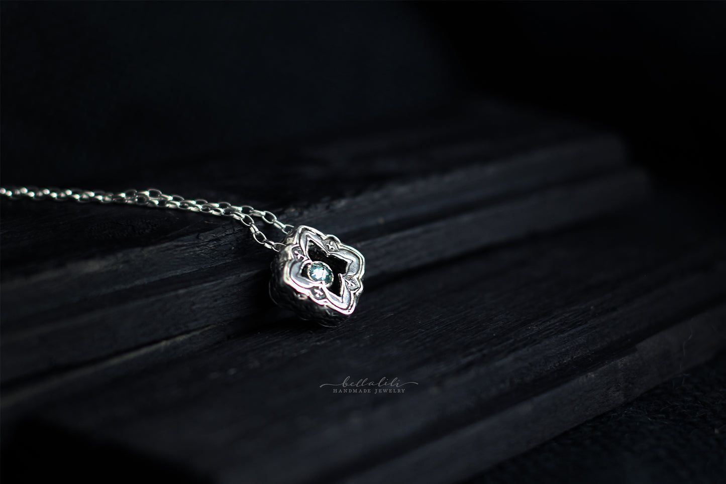 Mini Elixirleaf, Shadowbox No8, Moissanite & Sterling Pendant