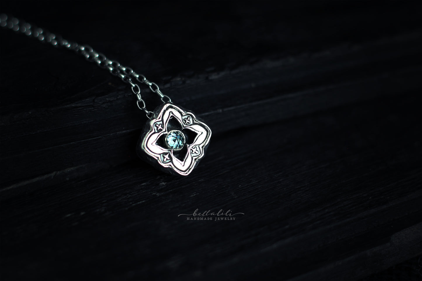 Mini Elixirleaf, Shadowbox No8, Moissanite & Sterling Pendant