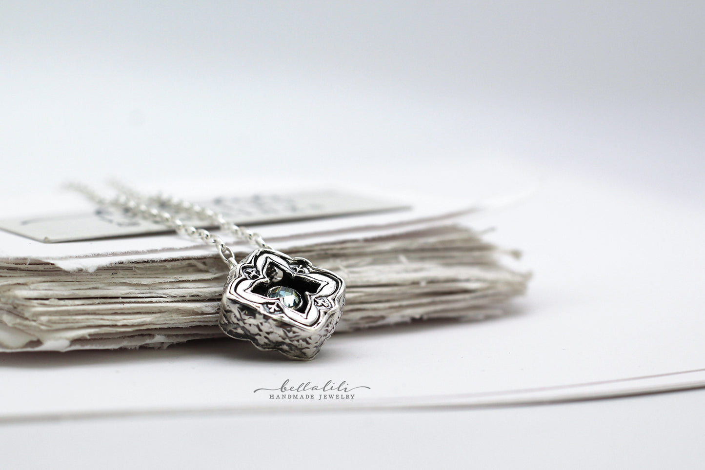 Mini Elixirleaf, Shadowbox No8, Moissanite & Sterling Pendant